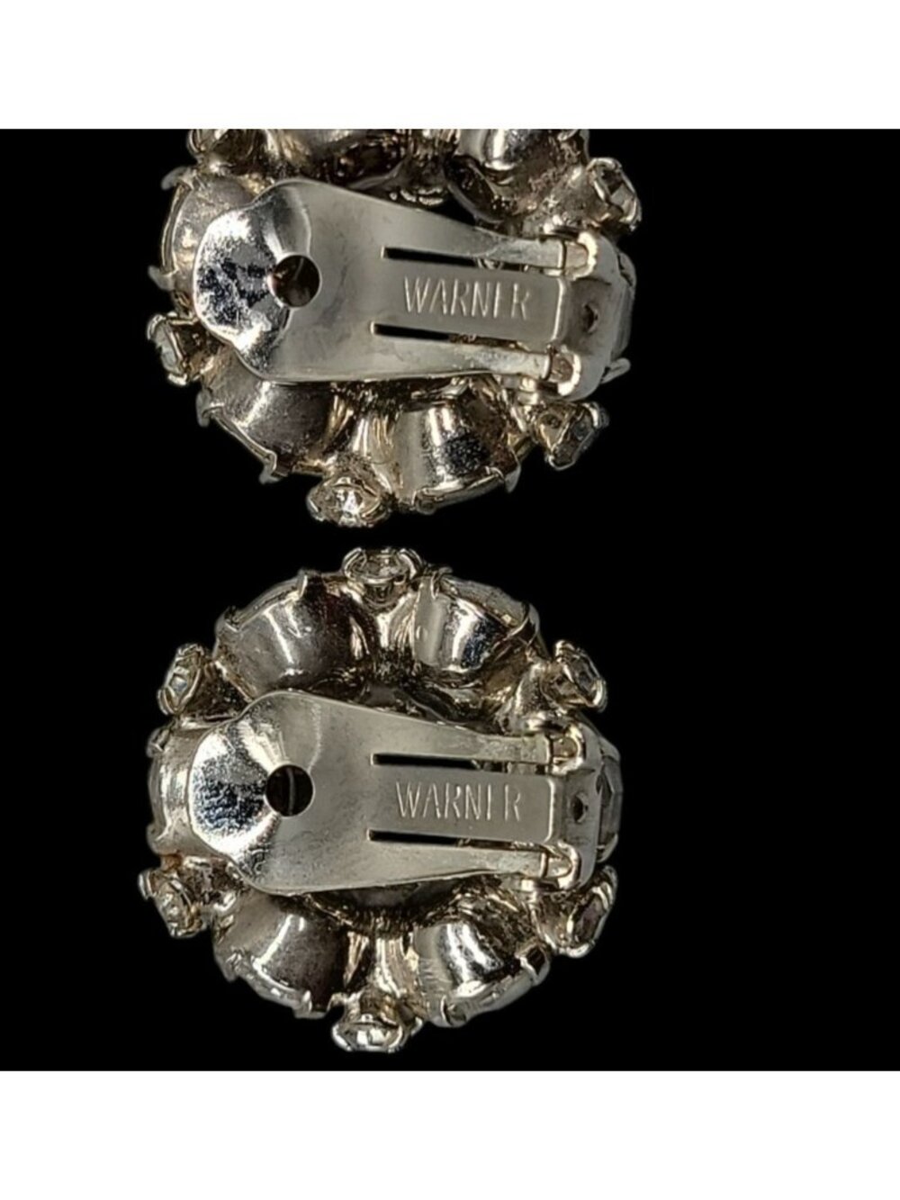 Signed Vintage Warner Clear Rhinestone Wreath Clip On Earrings 1950 Original Box - Picture 8 of 12